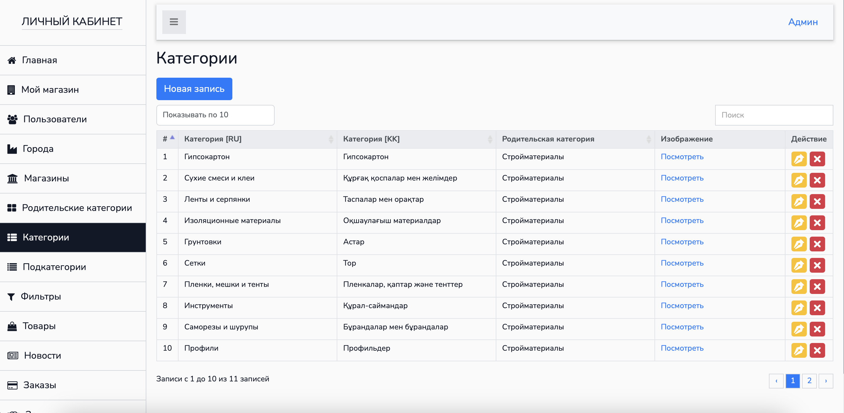 Laravel admin — categories list with KK + RU fields